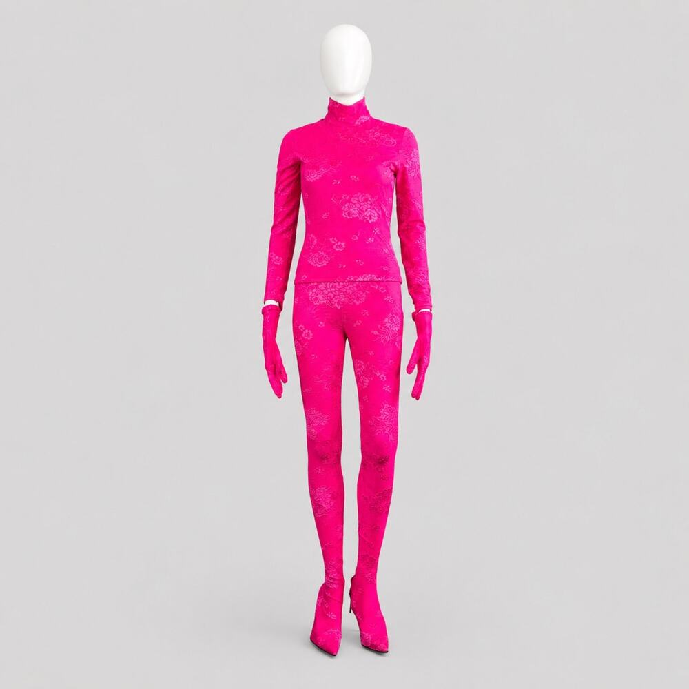 BALENCIAGA Size S Pink Polyamide  Elastane Lace High Collar Set